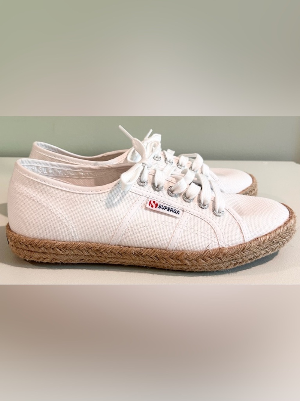 Superga Raffia Espadrille Sneakers White NWOT Lace Up EU 39.5 Summer Coastal - Picture 7 of 7